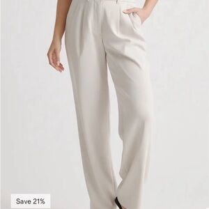 Quince Light Cream Wide-Leg Pleated Trousers